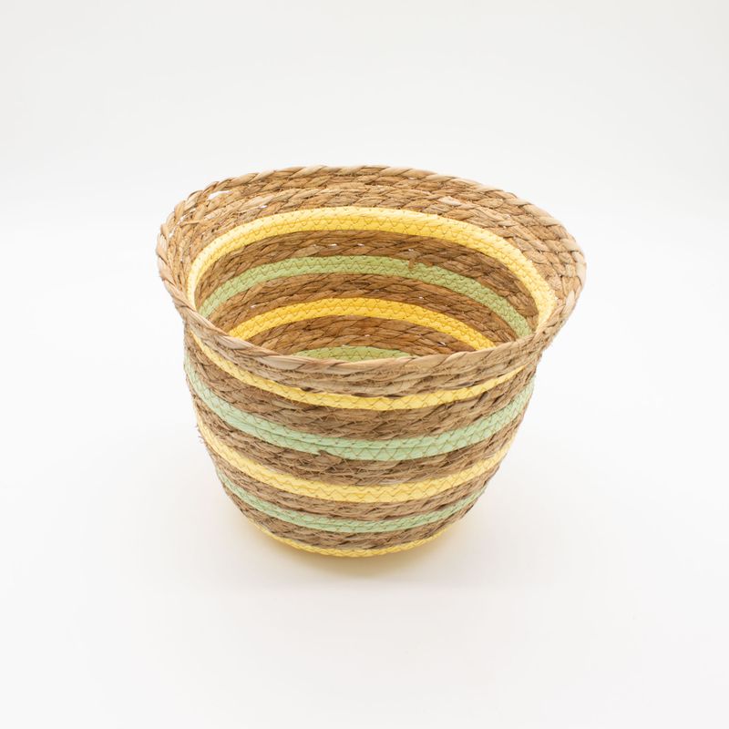 Cestas con forma de jarrón de hierba marina y paja - Amarillo natural y verde - Juego de 3
