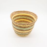 Cestas con forma de jarrón de hierba marina y paja - Amarillo natural y verde - Juego de 3