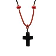 Collar de cordón con colgante de piedra preciosa - Cruz de ágata negra