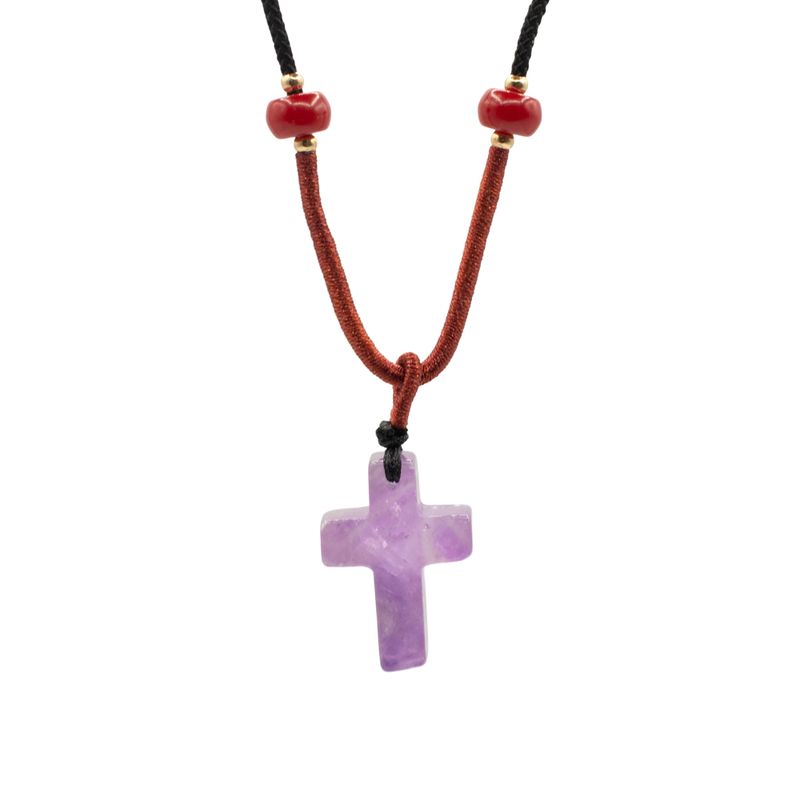 Collar de cuerda Colgante de Piedra Preciosa - Cruz de Amatista