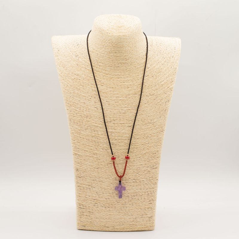 Collar de cuerda Colgante de Piedra Preciosa - Cruz de Amatista