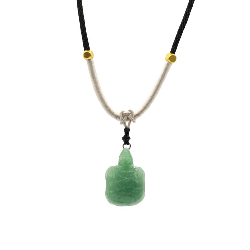 Collar de cuerda Colgante de piedra preciosa - Tortuga de jade