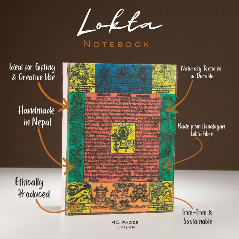 Cuaderno de banderas de oración de lokta tradicional – Mediano (15x12 cm) – 45 hojas – Natural