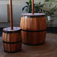 Taburete de barril de cerveza y soporte para parasol – Madera natural 38 x 32 cm