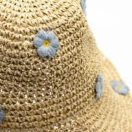 Nomad Sari Sombrero de Paja de Ala Blanda para el Sol - Flores Beige y Azules