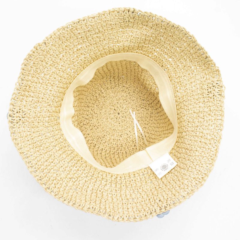 Nomad Sari Sombrero de Paja de Ala Blanda para el Sol - Flores Beige y Azules