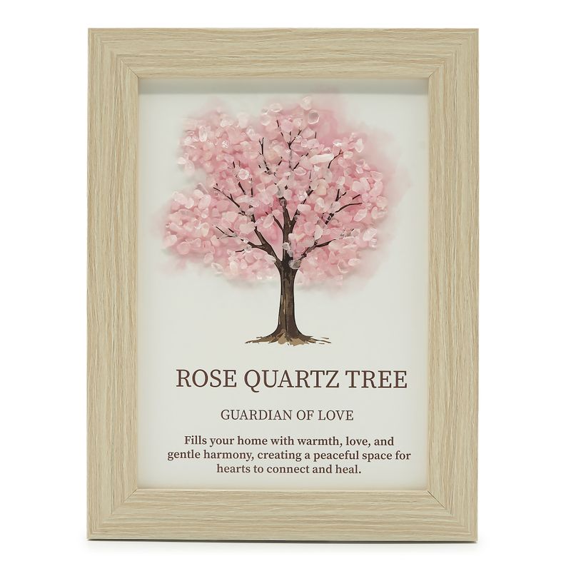 Cuadro de piedra preciosa - Árbol de la Vida - Cuarzo rosa (20x14.7x1cm)