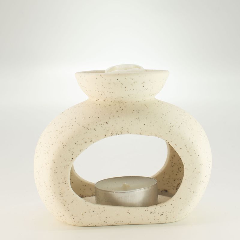 Quemador de aceite cerámico Zen - guijarro ovalado - blanco roto moteado