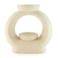 Quemador de aceite cerámico Zen - Gran ovalado de color guijarro - Blanco marfil moteado