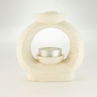 Quemador de aceite cerámico Zen - Gran ovalado de color guijarro - Blanco marfil moteado