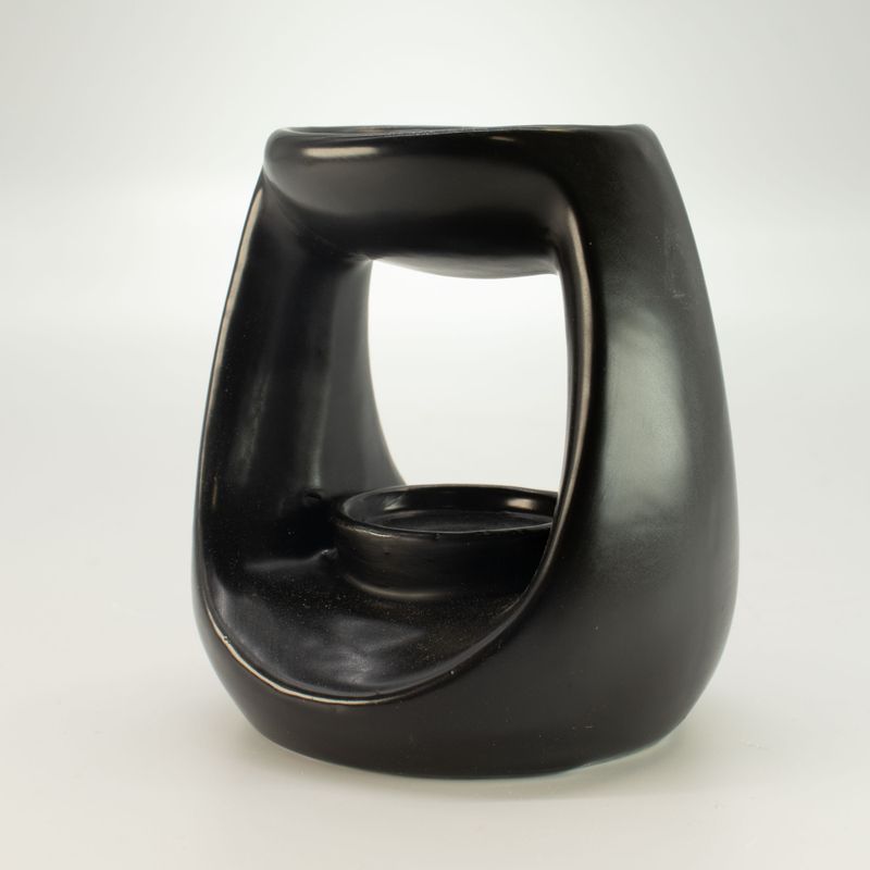 Quemador de aceite cerámico Zen - Gran guijarro ovalado - Negro mate
