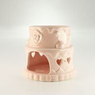 Quemador de aceite cerámico con forma de pastel - Corazones - Rosa