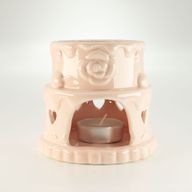 Quemador de aceite cerámico con forma de pastel - Corazones - Rosa