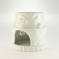 Quemador de aceite en forma de pastel de cerámica - FELIZ CUMPLEAÑOS - Blanco