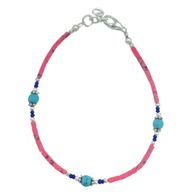 Pulsera nepalí de gemas extrafinas - cuentas de coral rosa y turquesa