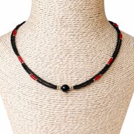 Collar nepalí extrafino de dos líneas - Colgante negro y coral
