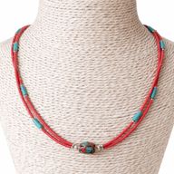 Collar nepalí extrafino de dos líneas - Colgante rosa y turquesa
