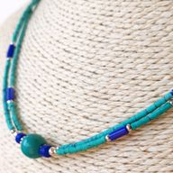 Collar nepalí extrafino de dos líneas - Colgante de lapislázuli y malaquita