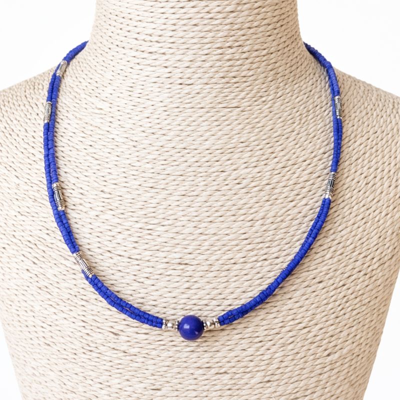 Collar nepalí extrafino de dos líneas - Colgante de ónix azul y lapislázuli