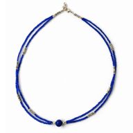 Collar nepalí extrafino de dos líneas - Colgante de ónix azul y lapislázuli