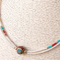 Collar nepalí extrafino de dos vueltas - Colgante de perla y turquesa