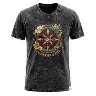 Nomad Sari Camiseta de algodón lavado a piedra - Compás de la Vida - Carbón - Grande