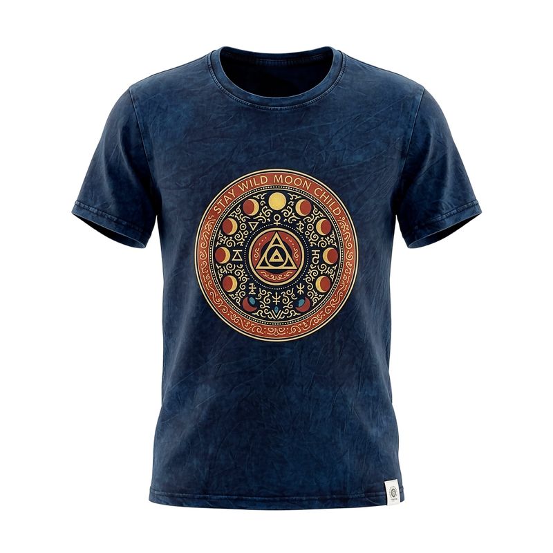 Camiseta de algodón lavado a piedra Nomad Sari - Mantente Salvaje, Hijo de la Luna - Azul - Pequeño