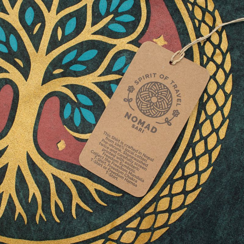 Nomad Sari Camiseta de algodón lavado a piedra - Árbol de la Vida - Verde - Pequeño
