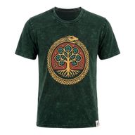 Nomad Sari Camiseta de algodón lavado a piedra - Árbol de la Vida - Verde - Mediano