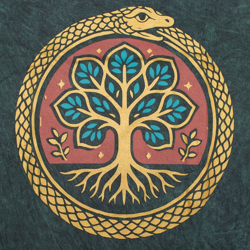 Nomad Sari Camiseta de algodón lavado a piedra - Árbol de la Vida - Verde - Mediano