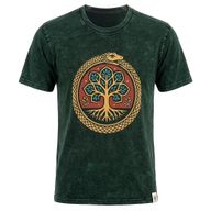 Nomad Sari Camiseta de algodón lavado a piedra - Árbol de la Vida - Verde - XL