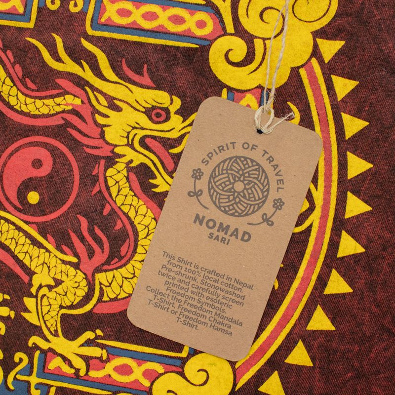Nomad Sari Camiseta de algodón lavado a la piedra - Mandala de dragón - granate - pequeña
