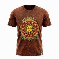 Nomad Sari Camiseta de algodón lavado a piedra - Sol y Zodiaco - Marrón - Mediano