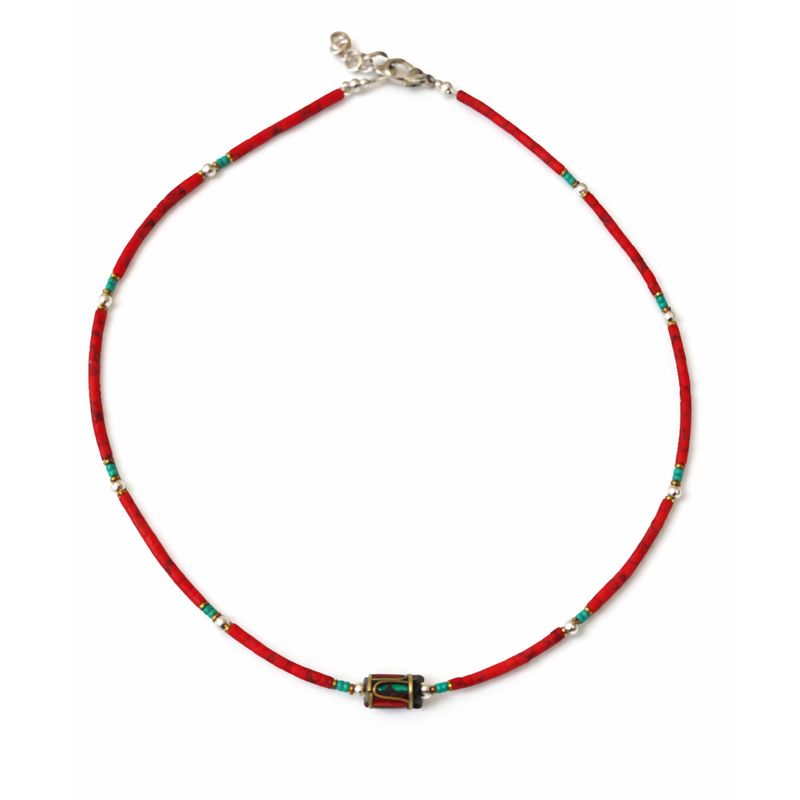 Collar nepalí de gemas extrafinas - Coral Tribal Bead