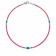 Collar nepalí de gemas extrafinas - cuentas de coral rosa y turquesa
