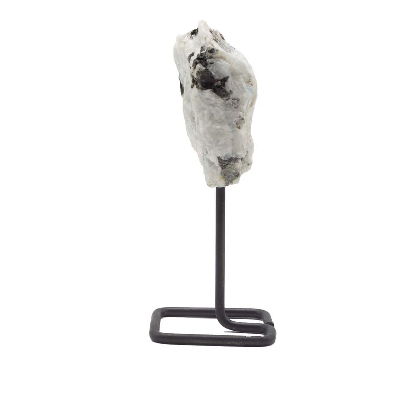 Muestra mineral en soporte metálico - Piedra lunar arcoíris