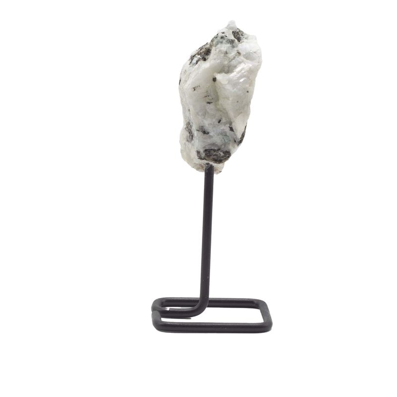 Muestra mineral en soporte metálico - Piedra lunar arcoíris