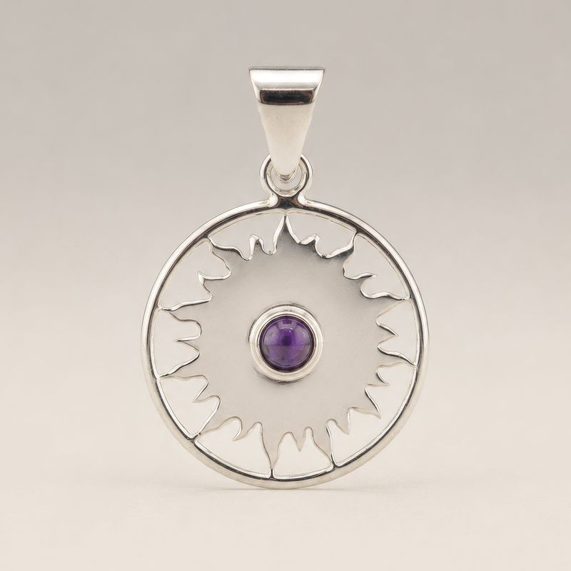 Colgante devocional de la India - plateado (cordón de 45 cm) - Amatista de adoración al sol