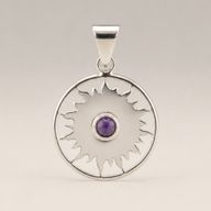 Colgante devocional de la India - plateado (cordón de 45 cm) - Amatista de adoración al sol