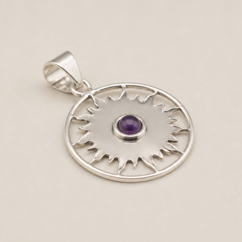 Colgante devocional de la India - plateado (cordón de 45 cm) - Amatista de adoración al sol