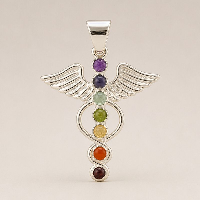 Colgantes devocionales de la India - Baño de plata (cordón de 45 cm) - Ángel Chakra