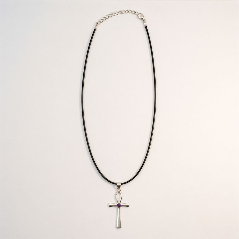 Colgante devocional hindú - Plateado con baño de plata (cordón de 45 cm) - Símbolo Ankh de la Vida Eterna