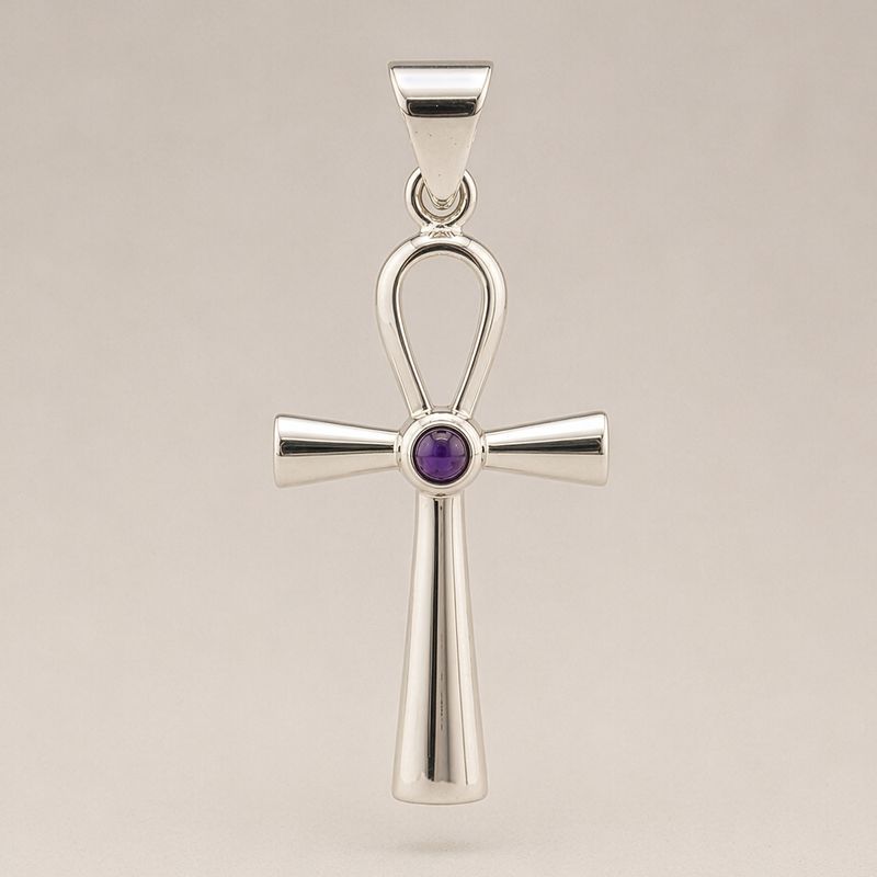 Colgante devocional hindú - Plateado con baño de plata (cordón de 45 cm) - Símbolo Ankh de la Vida Eterna