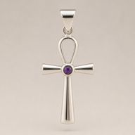 Colgante devocional hindú - Plateado con baño de plata (cordón de 45 cm) - Símbolo Ankh de la Vida Eterna