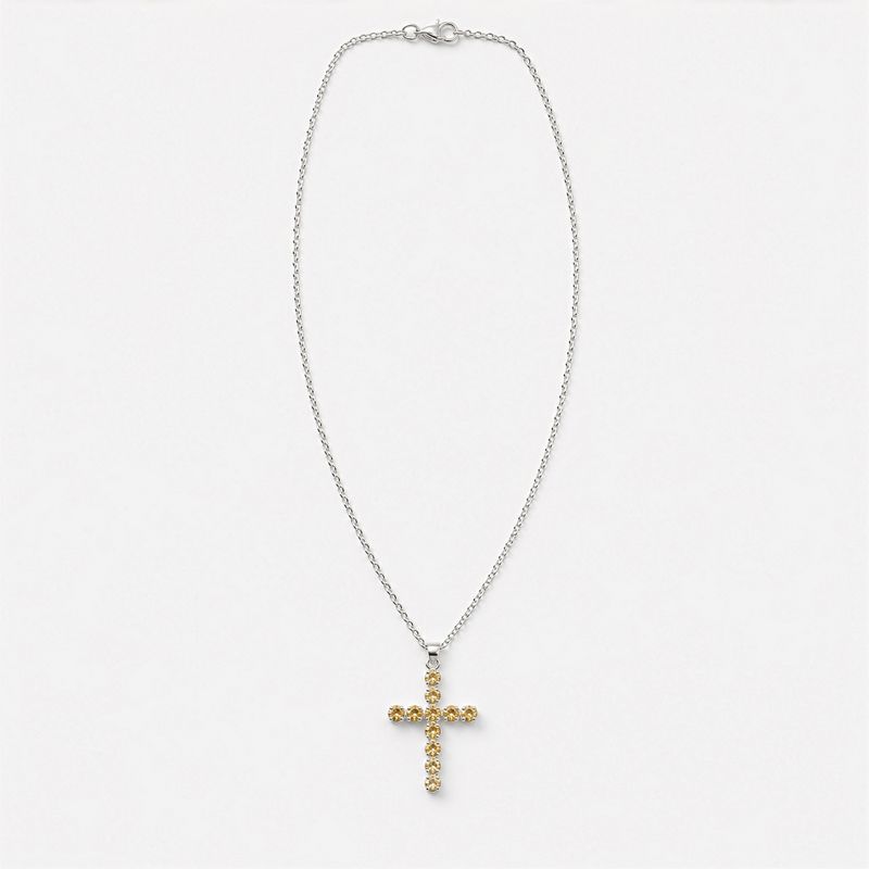 Colgante devocional indio - plateado (cadena de 45 cm) - crucifijo de citrino