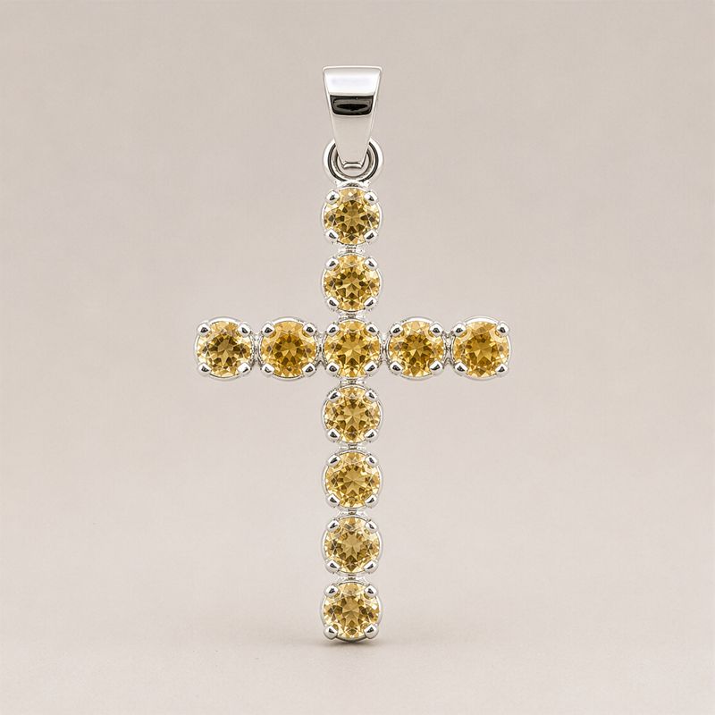 Colgante devocional indio - plateado (cadena de 45 cm) - crucifijo de citrino