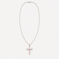 Colgante devocional de la India - Chapado en plata (cadena de 45 cm) - Crucifijo de cuarzo rosa