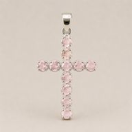 Colgante devocional de la India - Chapado en plata (cadena de 45 cm) - Crucifijo de cuarzo rosa