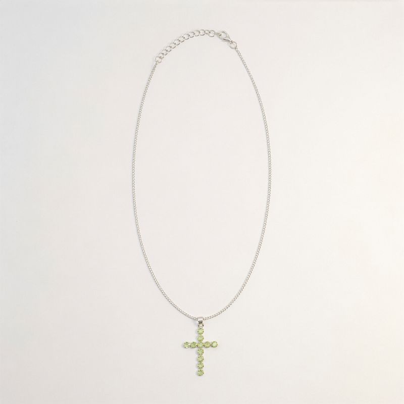 Colgante devocional indio - plateado (cadena de 45 cm) - crucifijo de peridoto