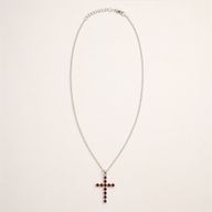Colgante devocional de la India - bañado en plata (cadena de 45 cm) - crucifijo de granate